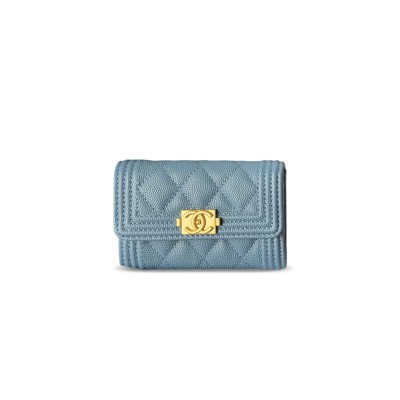 CHANEL BOY CHANEL FLAP CARD HOLDER GRAINED CALFSKIN BLUE A80603 (11*8.5*3cm)